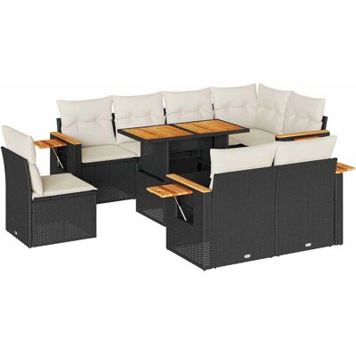 vidaXL 9-Tlg. Garten-Sofagarnitur Mit Kissen Schwarz Poly Rattan vidaXL 9-Tlg. Garten-Sofagarnitur Mit Kissen Schwarz Poly Rattan