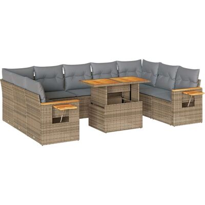 vidaXL 10-Tlg. Garten-Sofagarnitur Mit Kissen Beige vidaXL 10-Tlg. Garten-Sofagarnitur Mit Kissen Beige