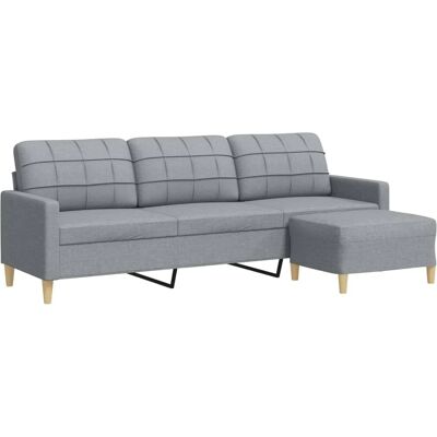 Sofá de 3 plazas VidaXL con taburete - Mueble de salón gris claro Sofá de 3 plazas VidaXL con taburete - Mueble de salón gris claro