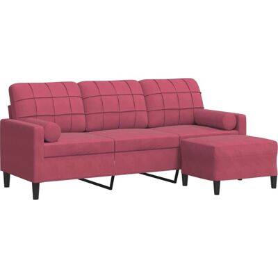 Vidaxl Rød Velour 3 Personers Sofa med Puf - Sofa Vidaxl Rød Velour 3 Personers Sofa med Puf - Sofa