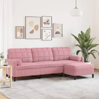 Canapé velours rose 3 places 210cm vidaXL - Publicité Canapé velours rose 3 places 210cm vidaXL - Publicité
