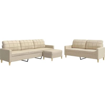 Ensemble de 3 Canapés en Tissu Crème VIDAXL avec Repose-Pieds - Publicité Ensemble de 3 Canapés en Tissu Crème VIDAXL avec Repose-Pieds - Publicité
