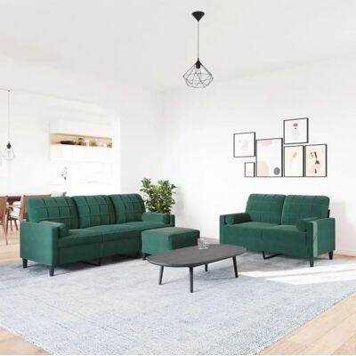 Ensemble de canapés en velours 3 pièces vert foncé - vidaXL - Publicité Ensemble de canapés en velours 3 pièces vert foncé - vidaXL - Publicité