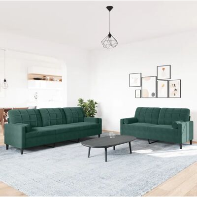 vidaXL Ensemble de 2 Canapés - Velours Vert Foncé - Publicité vidaXL Ensemble de 2 Canapés - Velours Vert Foncé - Publicité