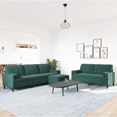 Ensemble de Canapés en Velours Vert Foncé VIDAXL - 3 Pièces - Publicité Ensemble de Canapés en Velours Vert Foncé VIDAXL - 3 Pièces - Publicité