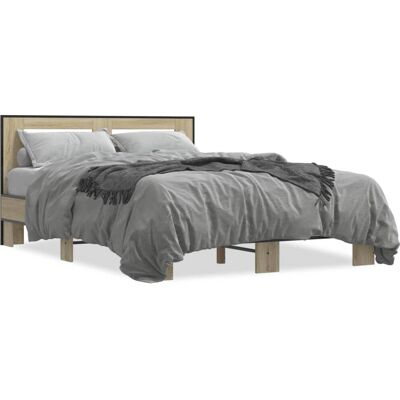 vidaXL Sonoma Eiken Bedframe - Hout & Metaal - 120x200cm vidaXL Sonoma Eiken Bedframe - Hout & Metaal - 120x200cm
