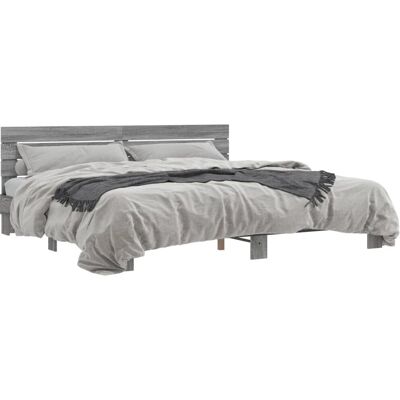 vidaXL Bettgestell Grau Sonoma - Holz- und Metallrahmen - 200x200 cm vidaXL Bettgestell Grau Sonoma - Holz- und Metallrahmen - 200x200 cm