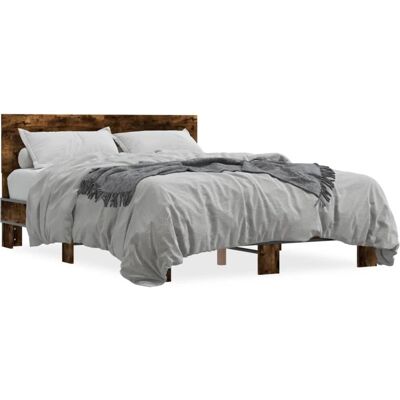 vidaXL Bettgestell Räuchereiche - Holz & Metall - 120x190cm vidaXL Bettgestell Räuchereiche - Holz & Metall - 120x190cm