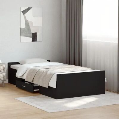 Cama con cajones vidaXL - Madera de ingeniería, negra, 75x190cm Cama con cajones vidaXL - Madera de ingeniería, negra, 75x190cm