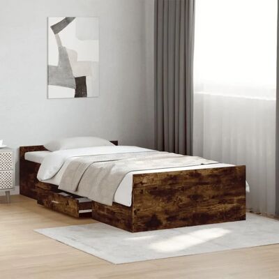 vidaXL Smoked Oak Bed Frame with Drawers - 75x190cm vidaXL Smoked Oak Bed Frame with Drawers - 75x190cm