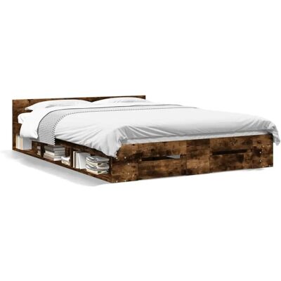 vidaXL Bed Frame with Drawers - Bed Frame, Smoked Oak, 140x190 cm vidaXL Bed Frame with Drawers - Bed Frame, Smoked Oak, 140x190 cm