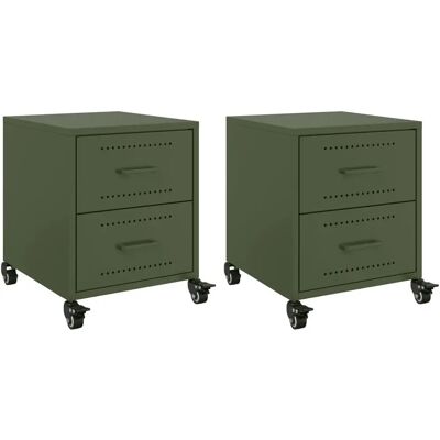 vidaXL Ensemble de 2 Tables de Nuit Acier Olive - Publicité vidaXL Ensemble de 2 Tables de Nuit Acier Olive - Publicité
