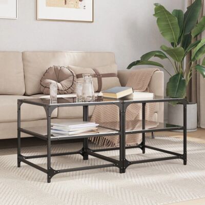 vidaXL Schwarzer Stahl Glastisch - Couchtisch vidaXL Schwarzer Stahl Glastisch - Couchtisch