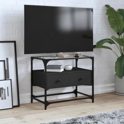 vidaXL TV-Schrank mit Glasplatte Schwarz - Medienmöbel vidaXL TV-Schrank mit Glasplatte Schwarz - Medienmöbel