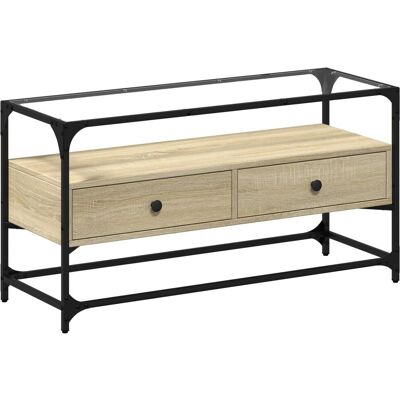 vidaXL TV-Schrank mit Glasplatte Sonoma Eiche - TV-Schrank vidaXL TV-Schrank mit Glasplatte Sonoma Eiche - TV-Schrank