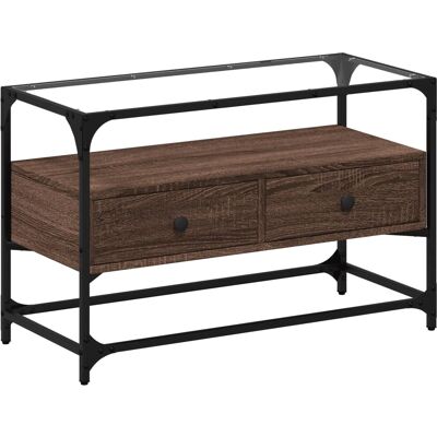 vidaXL Braune Eiche TV-Schrank - Glasplatte, 98x35x51cm - Mediaschrank vidaXL Braune Eiche TV-Schrank - Glasplatte, 98x35x51cm - Mediaschrank