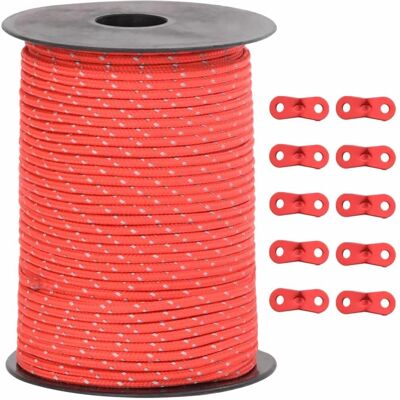 vidaXL Zeltmannseil mit reflektierenden Streifen - 50 m, Rot, 3 mm vidaXL Zeltmannseil mit reflektierenden Streifen - 50 m, Rot, 3 mm