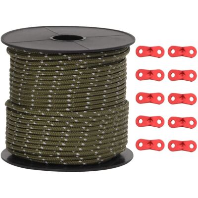 vidaXL Tent Guy Rope with Reflective Strips - 50m, 4mm, Green vidaXL Tent Guy Rope with Reflective Strips - 50m, 4mm, Green