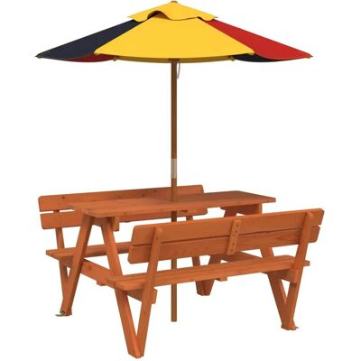Mesa de picnic para niños multicolor con sombrilla - Exterior Mesa de picnic para niños multicolor con sombrilla - Exterior