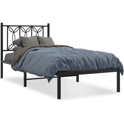 vidaXL Bettgestell - 100x190 cm, Schwarz, Metall mit Kopfteil vidaXL Bettgestell - 100x190 cm, Schwarz, Metall mit Kopfteil