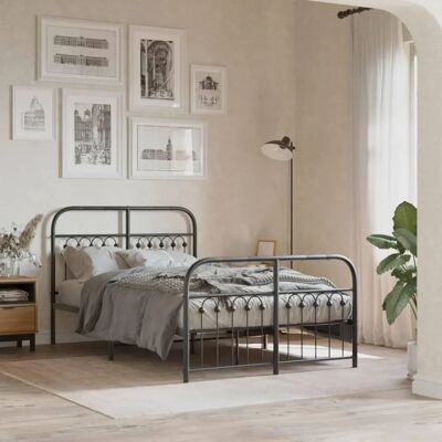 vidaXL Schwarzes Metallbett 120x190 cm mit Kopf- und Fußteil vidaXL Schwarzes Metallbett 120x190 cm mit Kopf- und Fußteil