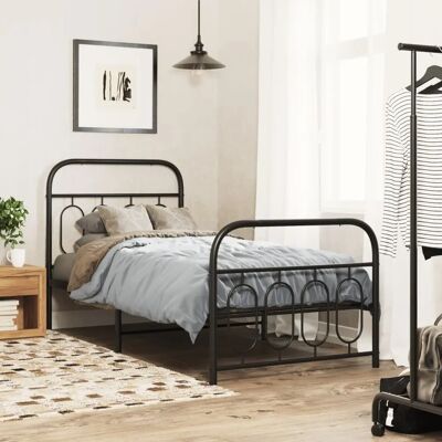 vidaXL Schwarzes Metallbett mit Kopf- & Fußende - Bettart vidaXL Schwarzes Metallbett mit Kopf- & Fußende - Bettart