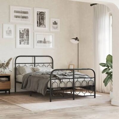 vidaXL Metallbettgestell Schwarz 120x190 cm - Bett mit Kopf- & Fußende vidaXL Metallbettgestell Schwarz 120x190 cm - Bett mit Kopf- & Fußende