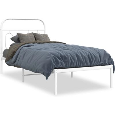 vidaXL Stahlbettgestell - 90x190cm Weiß mit Kopfteil - Bettgestell vidaXL Stahlbettgestell - 90x190cm Weiß mit Kopfteil - Bettgestell
