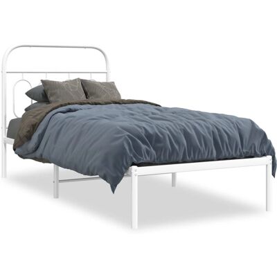 vidaXL Bed Frame with Headboard - Steel, White, 100x190cm vidaXL Bed Frame with Headboard - Steel, White, 100x190cm
