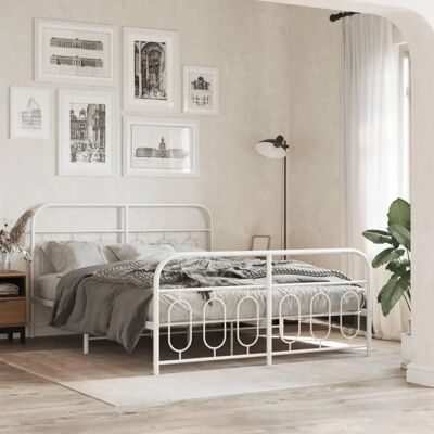 vidaXL metalen bedframe met hoofdbord en voetbord - Staal - Wit - 135x190 cm vidaXL metalen bedframe met hoofdbord en voetbord - Staal - Wit - 135x190 cm