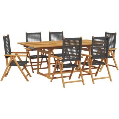 vidaXL 7-tlg. Garten-Essgruppe aus Poly Rattan und Massivholz - Schwarz vidaXL 7-tlg. Garten-Essgruppe aus Poly Rattan und Massivholz - Schwarz