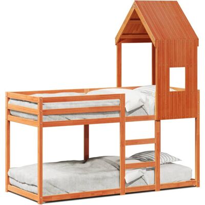 vidaXL Etagenbett mit Dach - Platzsparendes Bett in Wachsbraun vidaXL Etagenbett mit Dach - Platzsparendes Bett in Wachsbraun
