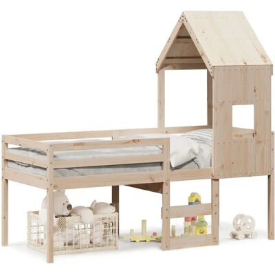 vidaXL Hochbett mit Dach 90x200cm - Modernes Kiefernholz Etagenbett vidaXL Hochbett mit Dach 90x200cm - Modernes Kiefernholz Etagenbett