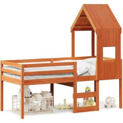 vidaXL Hochbett mit Dach - Kleines Einzelbett aus Kiefernholz vidaXL Hochbett mit Dach - Kleines Einzelbett aus Kiefernholz