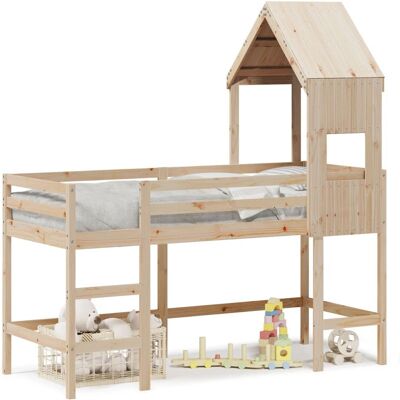 vidaXL Weißes Hochbett mit Leiter und Dach - Bett vidaXL Weißes Hochbett mit Leiter und Dach - Bett