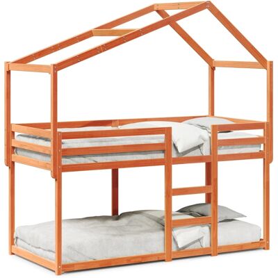 vidaXL Bett - 90x200cm - Wachsbraun - Kinder Etagenbett mit Dach vidaXL Bett - 90x200cm - Wachsbraun - Kinder Etagenbett mit Dach