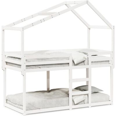 vidaXL White Pine Bunk Bed with Roof - Bed vidaXL White Pine Bunk Bed with Roof - Bed