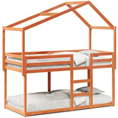 vidaXL Weiß & Wachsbraune Kiefer Etagenbett mit Dach - Bett vidaXL Weiß & Wachsbraune Kiefer Etagenbett mit Dach - Bett