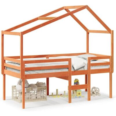 vidaXL Hochbett mit Dach - Bett, Kiefer, Braun, 75x190cm vidaXL Hochbett mit Dach - Bett, Kiefer, Braun, 75x190cm