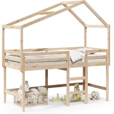 vidaXL Hochbett aus Kiefernholz mit Leiter und Dach vidaXL Hochbett aus Kiefernholz mit Leiter und Dach