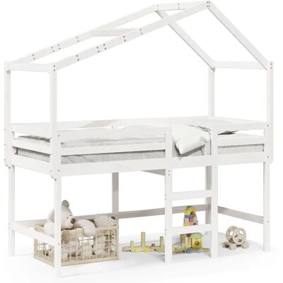 vidaXL Hochbett mit Leiter und Dach - Kinder Weiß 90x190cm - Bett vidaXL Hochbett mit Leiter und Dach - Kinder Weiß 90x190cm - Bett