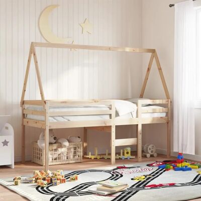 vidaXL Braune 80x200 cm Hochbett mit Dach - Kinderzimmermöbel vidaXL Braune 80x200 cm Hochbett mit Dach - Kinderzimmermöbel