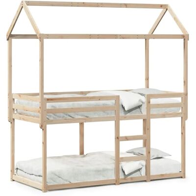 vidaXL Bett mit Dach 80x200cm - Kinder Hochbett Natur Pine vidaXL Bett mit Dach 80x200cm - Kinder Hochbett Natur Pine
