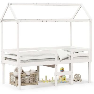 vidaXL Weißes Hochbett mit Dach - Massives Kiefernholz - Für kleine Räume vidaXL Weißes Hochbett mit Dach - Massives Kiefernholz - Für kleine Räume