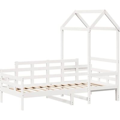 vidaXL Valkoinen päivävuode ja kattokerros 80x200cm Massiivipinepuu vidaXL Valkoinen päivävuode ja kattokerros 80x200cm Massiivipinepuu