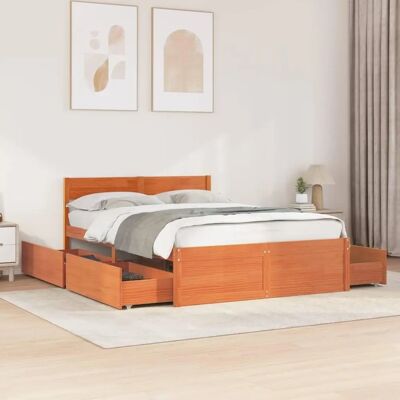 vidaXL Bettgestell mit Schubladen - 140x190 cm - Wachsbraun Holz vidaXL Bettgestell mit Schubladen - 140x190 cm - Wachsbraun Holz