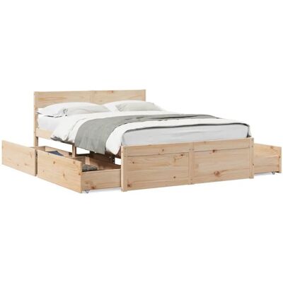 vidaXL Bettgestell - Naturfarbenes Kiefernholz 120x190cm mit Schubladen vidaXL Bettgestell - Naturfarbenes Kiefernholz 120x190cm mit Schubladen