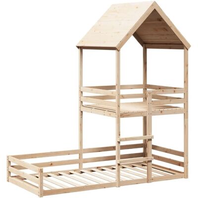 vidaXL Etagenbett mit Dach - Naturholz - Stabil und langlebig - Kinderbett vidaXL Etagenbett mit Dach - Naturholz - Stabil und langlebig - Kinderbett