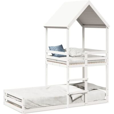 vidaXL Kinderstockbett mit Dach - Massivholz Kiefer Weiß 80x200cm vidaXL Kinderstockbett mit Dach - Massivholz Kiefer Weiß 80x200cm