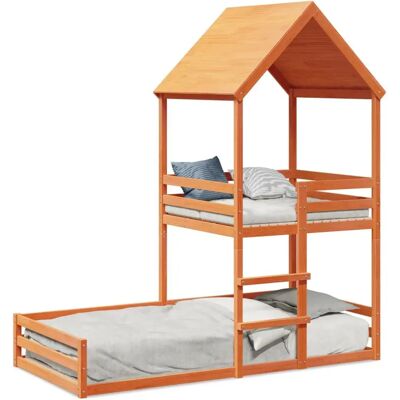 vidaXL Etagenbett Mit Dach - Wachsbraun - Kinderbett vidaXL Etagenbett Mit Dach - Wachsbraun - Kinderbett